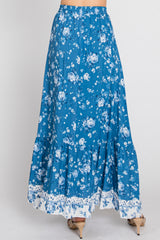 Blue Floral Button Front Maxi Skirt