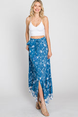 Blue Floral Button Front Maxi Skirt