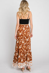 Camel Floral Button Front Maxi Skirt