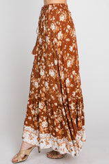 Camel Floral Button Front Maxi Skirt