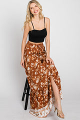 Camel Floral Button Front Maxi Skirt