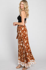 Camel Floral Button Front Maxi Skirt