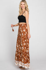 Camel Floral Button Front Maxi Skirt