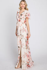 Cream Floral Chiffon Maxi Dress