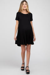 Black Basic Short Sleeve Maternity Dress