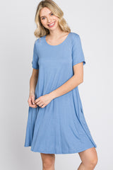 Blue Basic Short Sleeve Dress