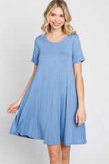 Blue Basic Short Sleeve Dress