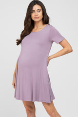 Lavender Basic Short Sleeve Maternity Dress