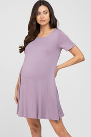 Lavender Basic Short Sleeve Maternity Dress