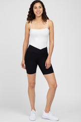 Black Crossover Waist Maternity Bike Shorts