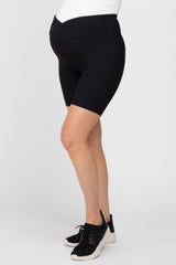 Black Crossover Waist Maternity Bike Shorts