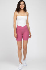 Mauve Crossover Waist Maternity Bike Shorts