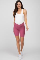 Mauve Crossover Waist Maternity Bike Shorts