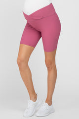 Mauve Crossover Waist Maternity Bike Shorts