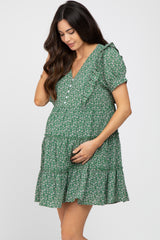 Green Floral Tiered Ruffle Maternity Dress