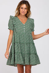 Green Floral Tiered Ruffle Maternity Dress