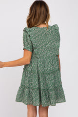 Green Floral Tiered Ruffle Dress