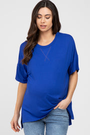 Royal Blue Short Sleeve Side Slit Maternity Top