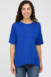 Royal Blue Short Sleeve Side Slit Top