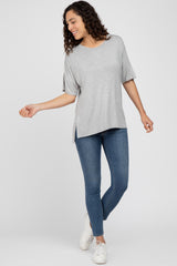 Heather Grey Short Sleeve Side Slit Top