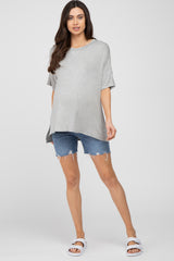 Heather Grey Short Sleeve Side Slit Maternity Top