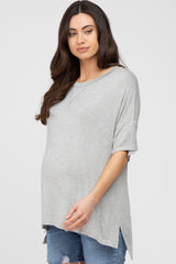 Heather Grey Short Sleeve Side Slit Maternity Top