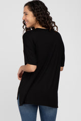 Black Short Sleeve Side Slit Top