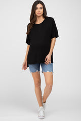 Black Short Sleeve Side Slit Maternity Top