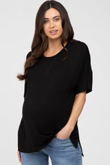 Black Short Sleeve Side Slit Maternity Top