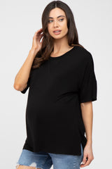 Black Short Sleeve Side Slit Maternity Top