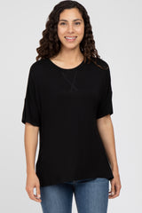 Black Short Sleeve Side Slit Maternity Top