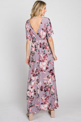 Lavender Floral Wrap Front Waist Tie Maxi Dress