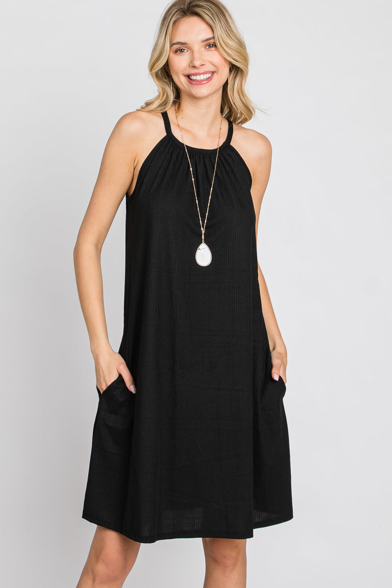 Black Halter Neck Swing Dress – PinkBlush