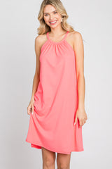 Coral Halter Neck Swing Dress