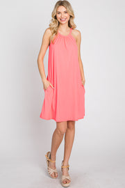 Coral Halter Neck Swing Dress