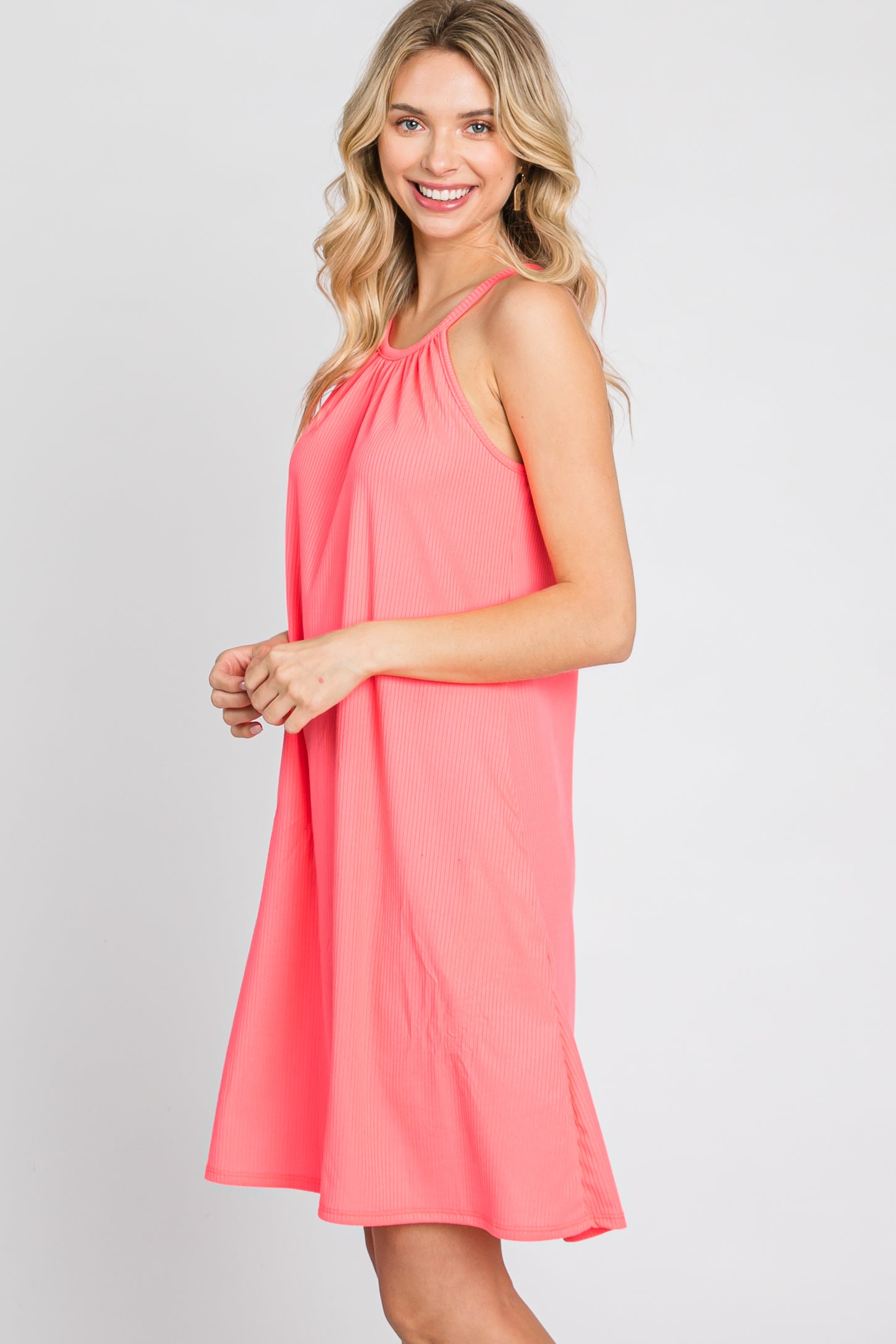 Solid High-Low Maternity/Nursing Dress - Coral