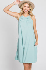 Light Olive Halter Neck Swing Dress