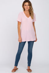 Pink Textured V-Neck Top