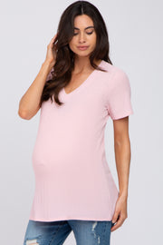 Pink Textured V-Neck Maternity Top