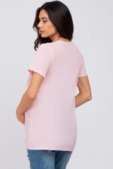 Pink Textured V-Neck Maternity Top