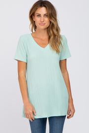 Mint Green Textured V-Neck Top