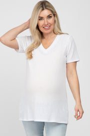 White Textured V-Neck Maternity Top