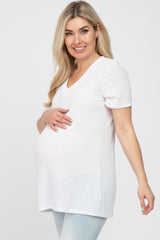 White Textured V-Neck Maternity Top