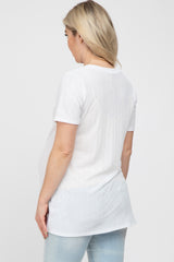 White Textured V-Neck Maternity Top