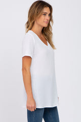 White Textured V-Neck Top