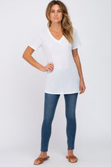 White Textured V-Neck Top