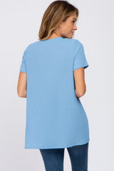 Blue Textured V-Neck Top