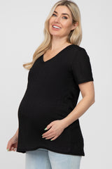 Black Textured V-Neck Maternity Top