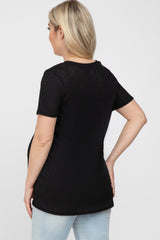 Black Textured V-Neck Maternity Top