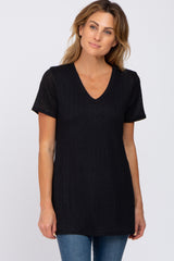 Black Textured V-Neck Top